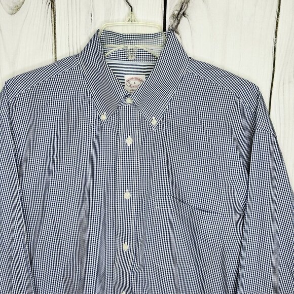 Brooks Brothers Madison Blue Gingham Supima Cotton Non-Iron Long-Sleeve Men's L - Picture 2 of 7